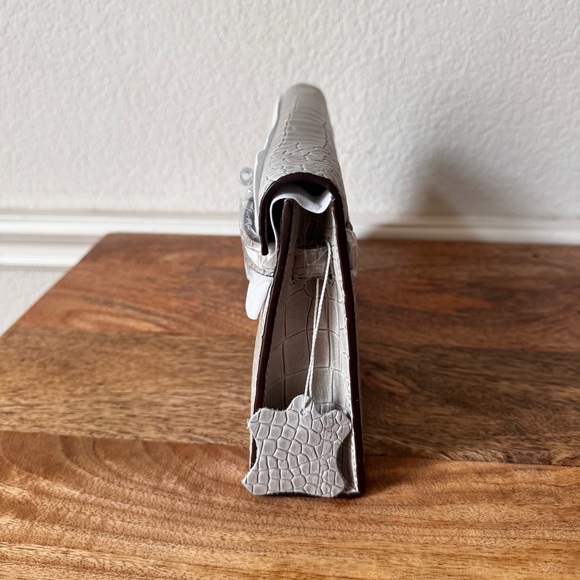 LEATHER INSIDE & OUT Gray Emboss Croc 27 Long KL Shoulder Bag Convertible S7 - Picture 8 of 15